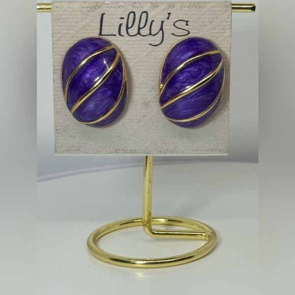 Vintage Unique Gold and Purple Post Earrings NWT - Picture 2 of 5